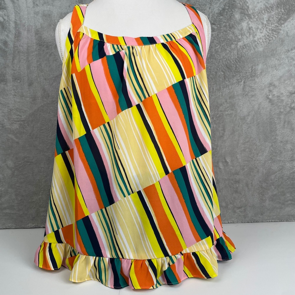 Cabi Fiesta Cami Multi-Color Striped Geometric Ruffle Hem Tank Top 5979 M